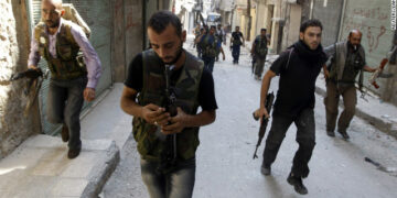Free Syrian Army rebels and Syrian Army soldiers in central Aleppo
