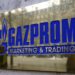 The logo of Gazprom marketing department is seen in front the office located on the Champs Elysees in Paris