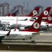 A Turkish Airlines Boieng 737-400 prepares to take off at Istanbul's international airport