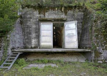 A view of the entrance into a 57-year old disused military bunker near the central Swiss town of Alpnach