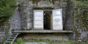 A view of the entrance into a 57-year old disused military bunker near the central Swiss town of Alpnach