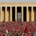 Demonstrators wave flags and shout slogans as they arrive at the Anitkabir in central Ankara