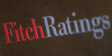 A plaque is pictured at the entrance of the Fitch offices in downtown Milan