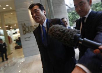 Japan's Finance Minister Koriki Jojima arrives at a hotel in Mexico City