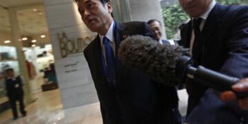 Japan's Finance Minister Koriki Jojima arrives at a hotel in Mexico City