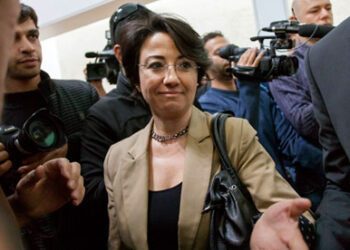 Hanin Zoabi arrives for the supreme court hearing, in Jerusalem.