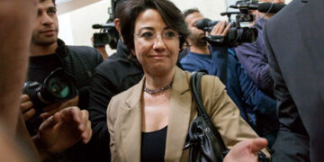 Hanin Zoabi arrives for the supreme court hearing, in Jerusalem.