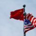The Chinese and U.S. flags flutter near the Bund waterfront area in Shanghai, China, July 30, 2019. (Reuters Photo)