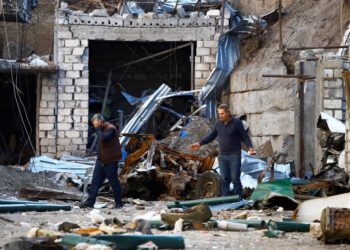 Recent shelling during the military conflict over occupied Karabakh left parts of Stepanakert in ruins. File photo October 13, 2020. (Reuters)