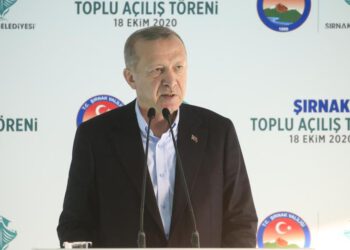 Turkey's President Recep Tayyip Erdogan speaking at Sirnak Governor's Office opening ceremony in Sirnak, Turkey, October 18, 2020. (AA)