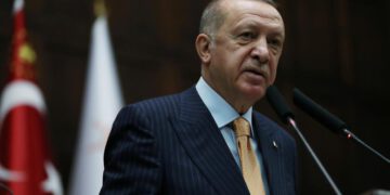 Turkish President Erdogan addresses members of his Justice and Development (AK) Party during a meeting at the parliament in Ankara, Turkey, October 28, 2020. (Reuters)